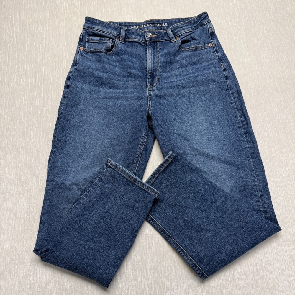 American Eagle Outfitters Mom Jeans Womens 12 Long Blue Cotton Stretch High Rise